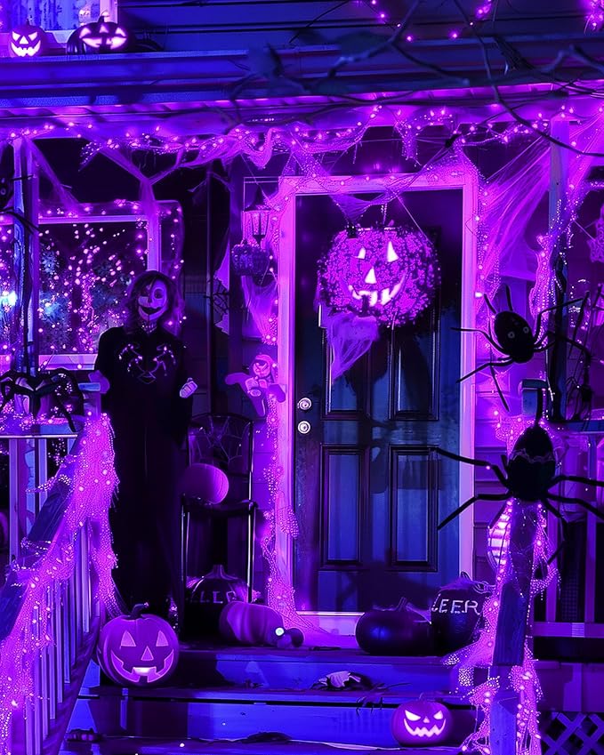 Halloween Fairy Lights Battery Operated, 10 Feet 120LEDs Firecracker String Lights Waterproof Silver Wire Starry Firefly Light for Bedroom Home Haunted House Indoor Outdoor Holiday Decorations, Purple