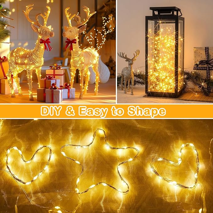 Decute 300Led 99FT Copper Wire Christmas Fairy String Lights Dimmable with Remote Control Starry Lights with UL Cerficated Decorative for Party Wedding Bedroom Yard Christmas Tree Warm White