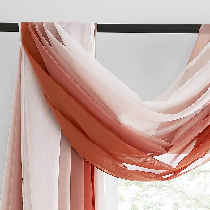 NICETOWN Terracotta Ombre Sheer Window Scarf Valances, Decorative Elegant Backdrop Voile Sheer Texture for Decor/Window Decorations, Set of 2, W60 x L216