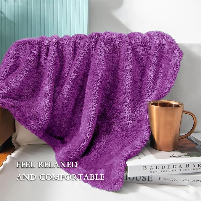 Exclusivo Mezcla Plush Fuzzy Fleece Throw Blanket Extra Large, Super Soft, Fluffy and Warm Blankets for Couch, Bed, Suitable for All Seasons (50x70 Inches, Purple)