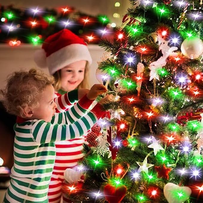 ZNYCYE 4 Pack Fairy Lights Battery Operated, 8.2 Ft 50 LED Fairy Lights with Timer, 8 Modes Christmas Lights, Fair Lights Waterproof for Indoor Wedding Christmas Decorations(Red Green White)