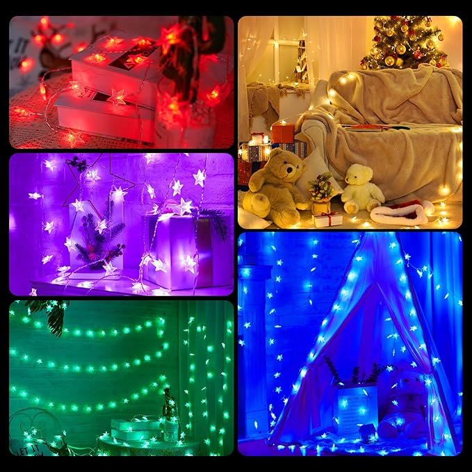 Minetom USB Star String Lights - 33 ft 100 LED Color Changing Star Fairy Lights with Remote and Timer, 16 Single Colors and 7 Modes Starry Lights for Bedroom Dorm Tent Bed Patio Christmas Party Indoor