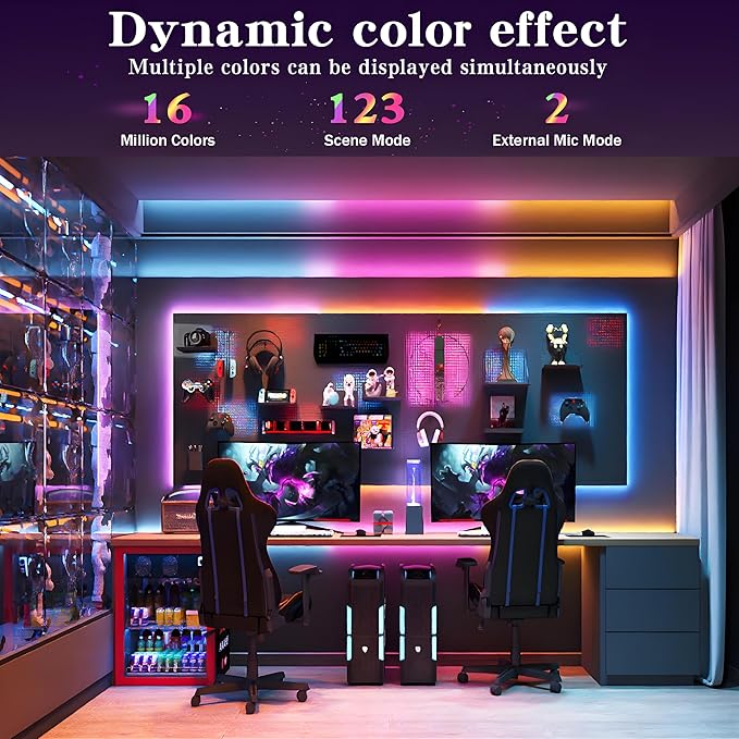 Tenmiro Upgraded Smart IC 100ft LED Lights for Bedroom, Multiple Colors on One Line LED Strip Lights, Bluetooth APP Control Music Sync Color Changing Strip Lights for Room Home Party Decoration