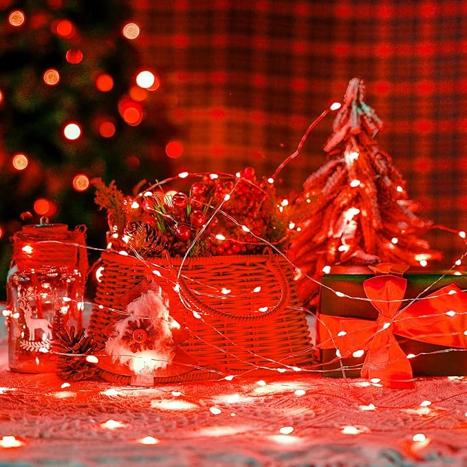 JMEXSUSS 4 Pack 50 LED Red Fairy Lights Battery Operated, 16.1ft Christmas Fairy Lights, Red String Lights for Bedroom Wedding Party Christmas Halloween Decorations
