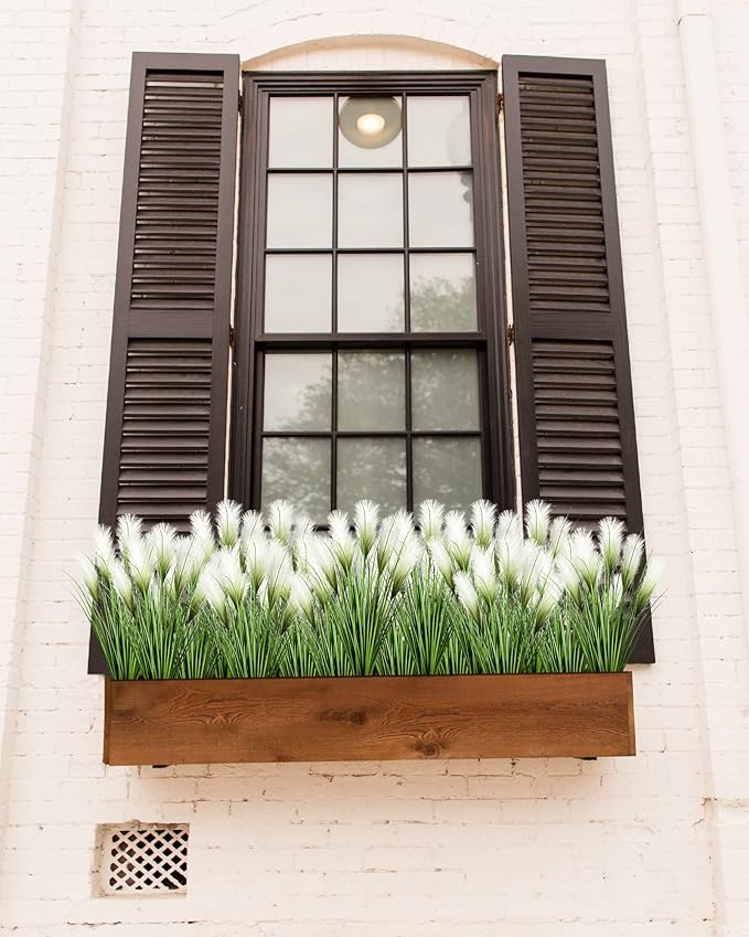 Vlorart 33" Artificial Plants 6 Pack Onion Tall Grass Greenery, Faux Fake Grass Shrubs Plant Flowers Wheat Grass for House Home Indoor Outdoor Office Room Gardening Indoor Décor-White
