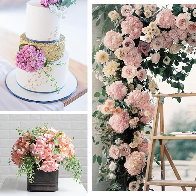 20 Pcs White and Pink Hydrangea Artificial Flowers Bulk, Faux Hydrangea Flowers Heads, Artificial Fake Silk Hydrangea Flowers with Stems, White Flowers Artificial for Decoration Wedding Décor