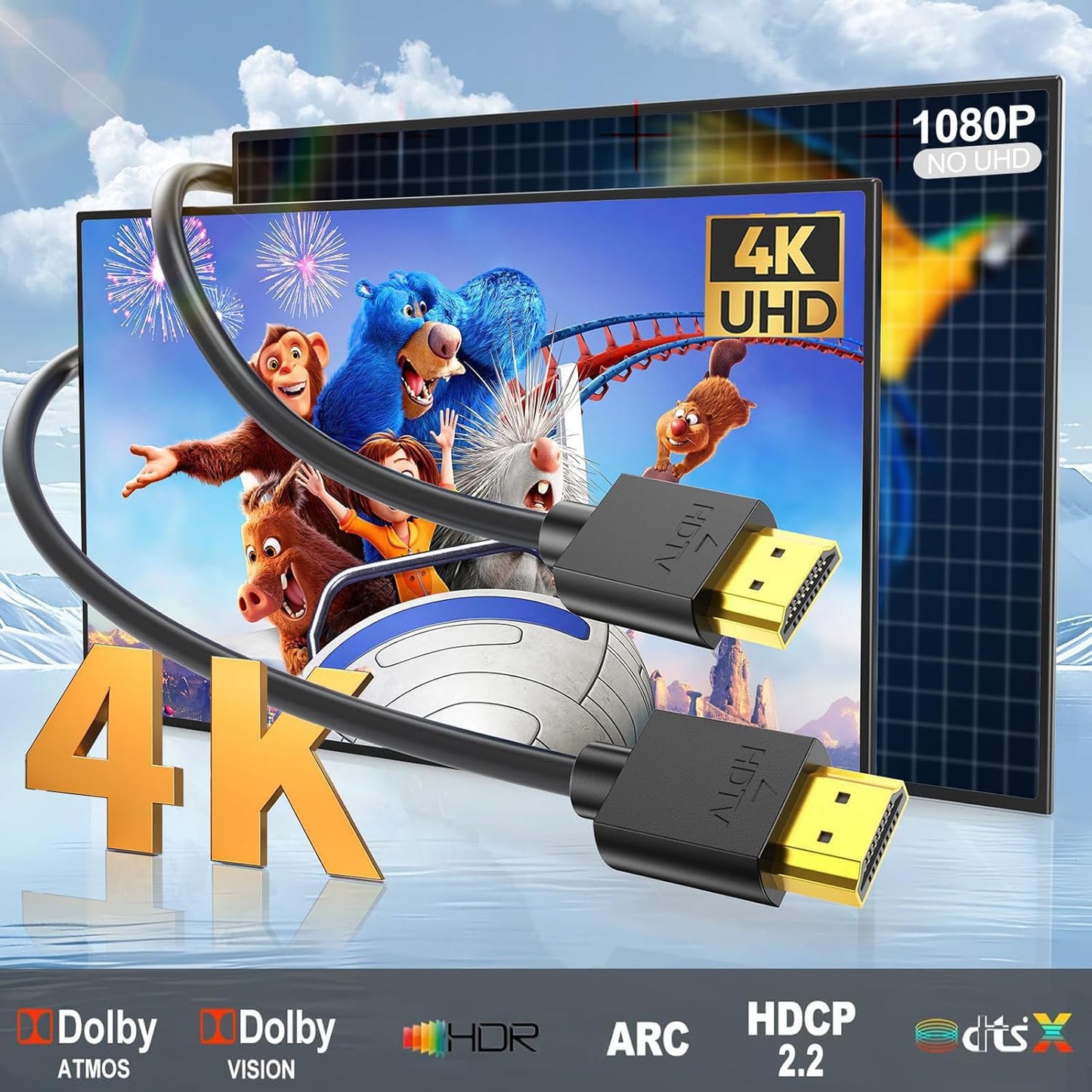 1FT 10-Pack, 4K 1FT Multi-pack,Slim 2.0 1 4K@60Hz,2K@165/144Hz,HDCP 2.2, CL3 Short HDMI Cable HDMI to HDMI Cable HDMI