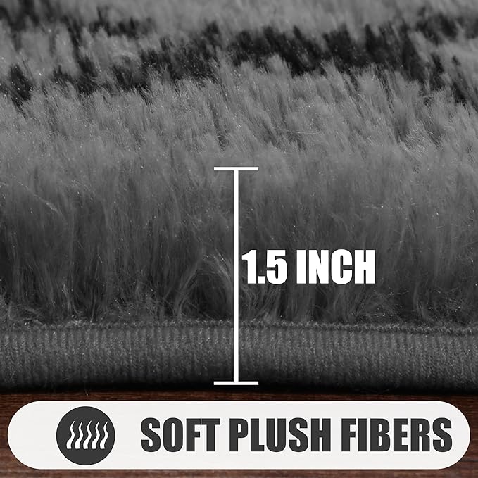 ONASAR 5x7 Area Rugs for Living Room Bedroom, Washable Fluffy Grey and Black Throw Rug, Geometric Boho Soft Plush Shaggy Floor Carpet for Nursery Kids Girls Boys Teen Dorm Home Decor Aesthetic
