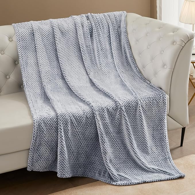 Exclusivo Mezcla Fleece Bed Blanket King Size, Super Soft and Warm Blankets for Couch, Sofa and Bed Waffle Textured, Cozy, Fuzzy and Lightweight (Mixed Navy Blue, 90x104 Inches)
