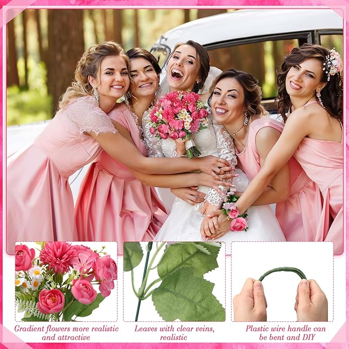 Tigeen 12 Bundles Peonies Artificial Flowers Faux Roses Silk Flowers Hydrangea Artificial Bouquet for Wedding Table Centerpiece Floral Vase Home Office Bridal Decor (Rose Pink)