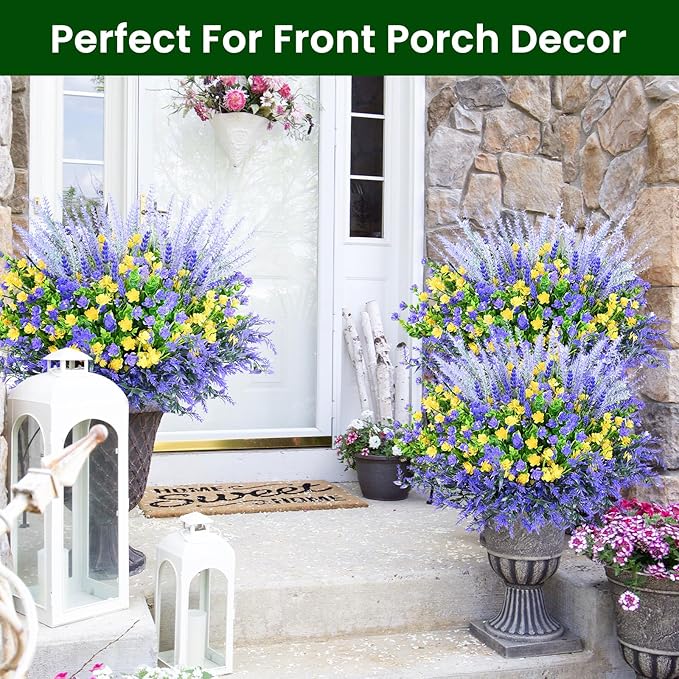 Artificial Plants Outdoor, 20PCS Artificial Flowers, UV Resistant Fake Flowers, Faux Flowers for Outdoor Planters for Front Porch Pot Decor