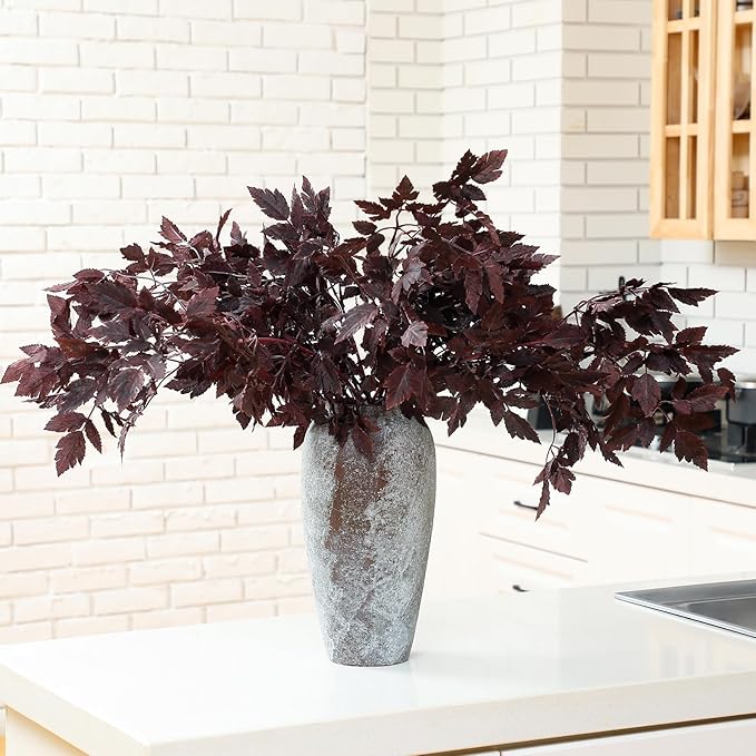 Lyrow 10 Pack Artificial Cimicifuga Plant Leaf Spray Faux Plum Cimicifuga Ramosa Leaf Branch Faux Fall Spray Silk Plants for Home Vase Wedding Garden Farmhouse Table Mantel Decor (32 Inches)