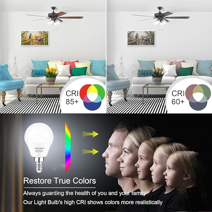 comzler 8 Pack LED Light Bulbs, 6000K Cool White Daylight 60 watt Equivalent A15 Ceiling Fan Bulbs, E12 Base Candelabra Small Light Bulbs, 600lm, Non-Dimmable