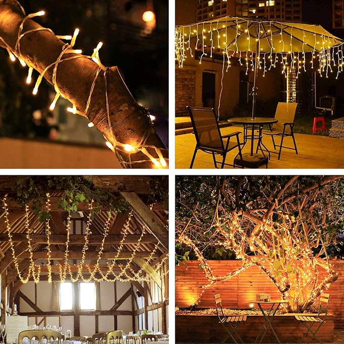 koopower [Timer & Remote] 36ft 100 LED Outdoor Battery Fairy Lights (IP65 Waterproof, Dimmable, 8 Modes, Warm White)