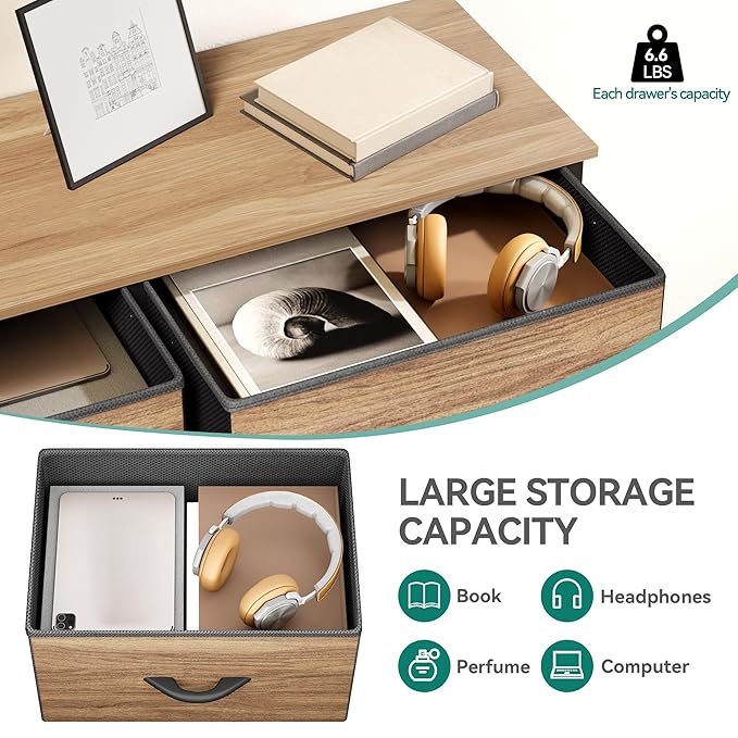 YITAHOME Dresser with 8 Drawers - Fabric Storage Tower, Organizer Unit for Bedroom, Living Room, Hallway, Closets - Sturdy Steel Frame, Wooden Top & Easy Pull Fabric Bins, Burlywood Grain