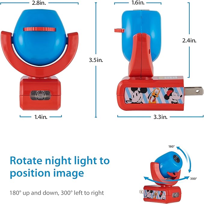 Projectables Disney Mickey and Minnie Mouse Night Light LED Projector, Plug-in, Dusk-to-Dawn Sensor, for Kids, Baby, Boys, Girls, Nursery, Toy Room, Playroom, Bedroom, 67164