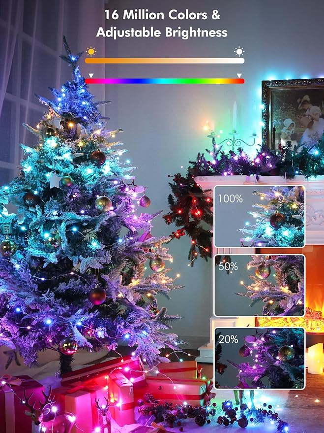 BrizLabs Smart Fairy Lights, 33ft 100 LED Color Changing Fairy Lights Work with Alexa/Google Home, WiFi Rainbow Christmas Light Dimmable RGB Twinkle Starry Light for Christmas Tree Home Party Decor