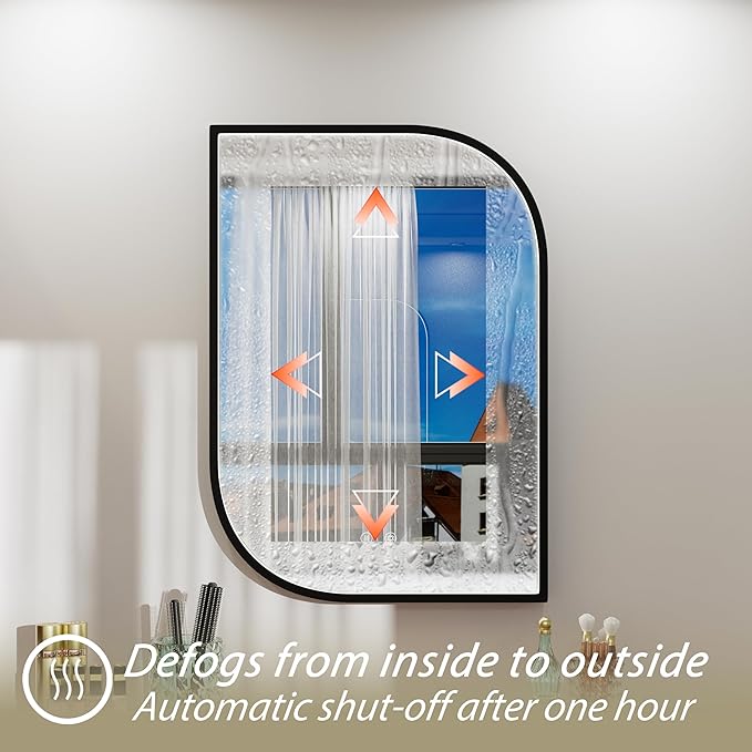 22x32 Inch LED Mirror for Bathroom, Adjustable 3000K/4500K/6000K, Irregular Black Frame Lighted Bathroom Vanity Mirror with Lights, Anti-Fog, Stepless Dimmable, Wall Mounted