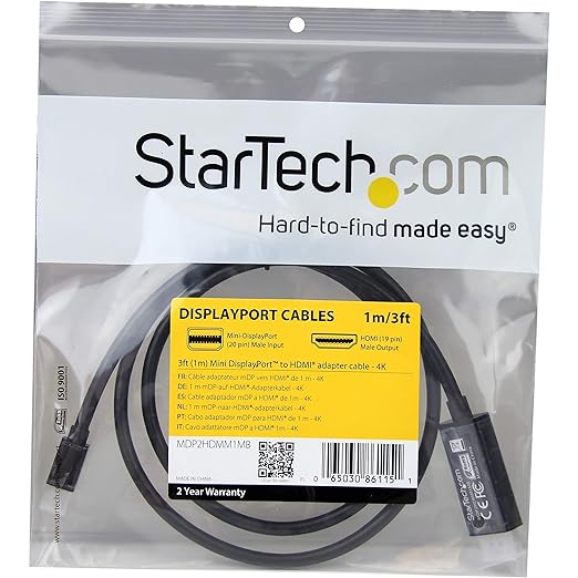 StarTech.com MDP2HDMM1MB Mini DisplayPort to HDMI Converter Cable, 3-Feet