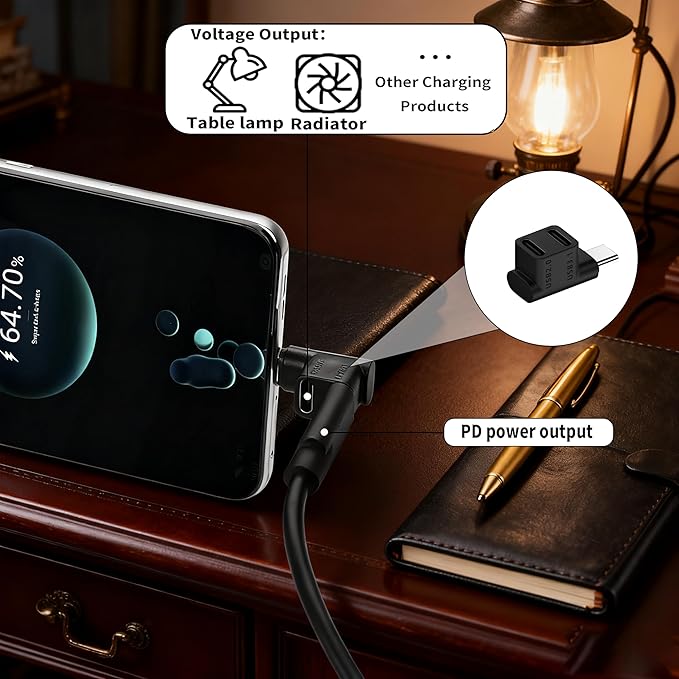 FUSIONWIS 1 to 2 USB 3.1 C 90 Degree Adapter 10Gbps USB Type C 3.1 Male to USB C 3.1 +USB C 2.0 Dual Female Right Angle Connector Support 100W Fast Charge,Data Transfer and 4K60Hz Resolution-2PCS