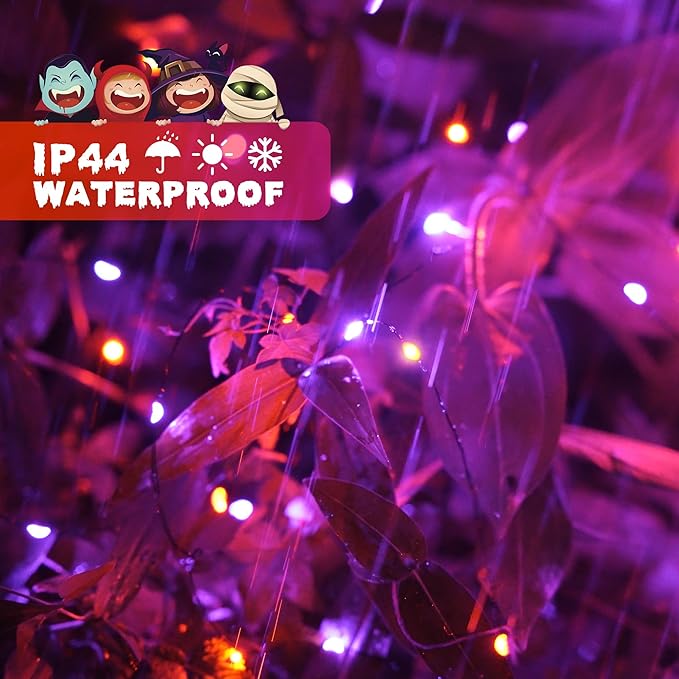 JMEXSUSS 2 Pack Orange and Purple Halloween Lights Battery Operated, Total 200 LED 66ft Halloween Fairy Lights with Remote, 8 Modes Twinkle String Lights for Fireplace Porch Tree Centerpiece Wreath