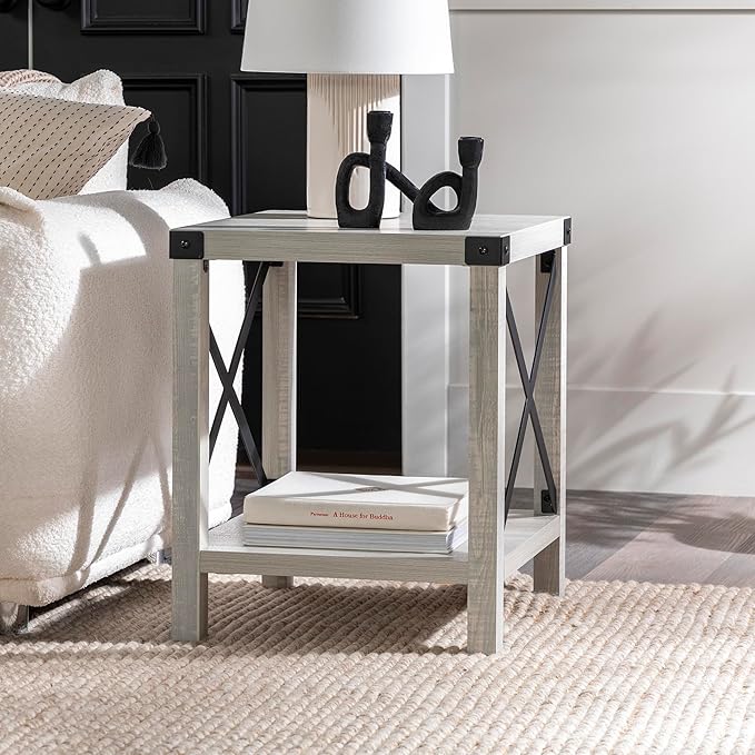 Walker Edison Sedalia Modern Farmhouse Metal X Side Table, 18 Inch, Stone Grey