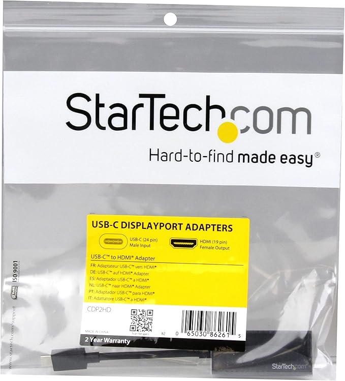 StarTech.com USB-C to HDMI Video Adapter Converter - 4K 30Hz - Thunderbolt 3 Compatible - USB 3.1 Type-C to HDMI Monitor Travel Dongle Black (CDP2HD)