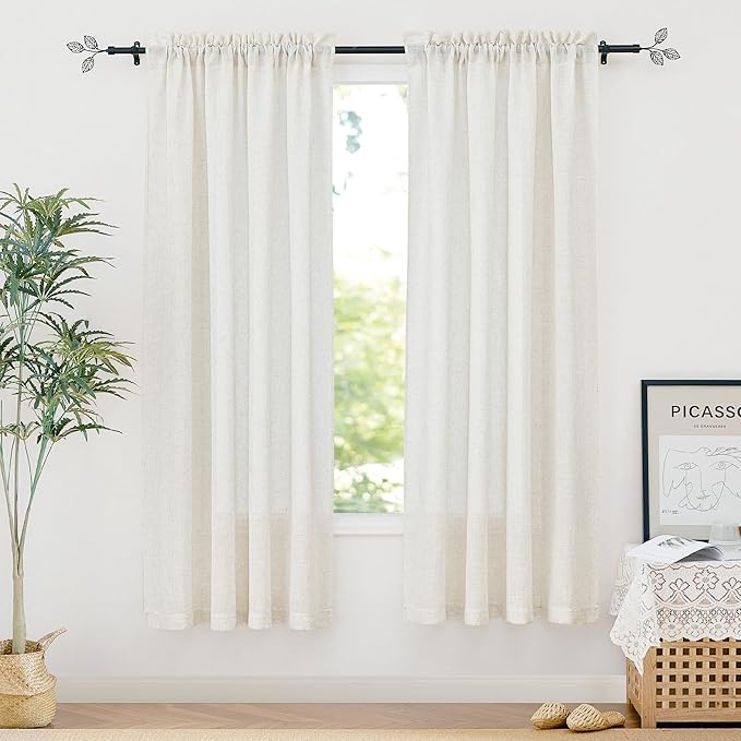 RYB HOME Linen Curtains for Living Room, Rod Pocket Soft Thick Linen Burlap 72 Inch Length Light Filtering Privacy Assured for Home Office Dining Room, W 34 x L 72 inches, Linen, 2 Panels Set