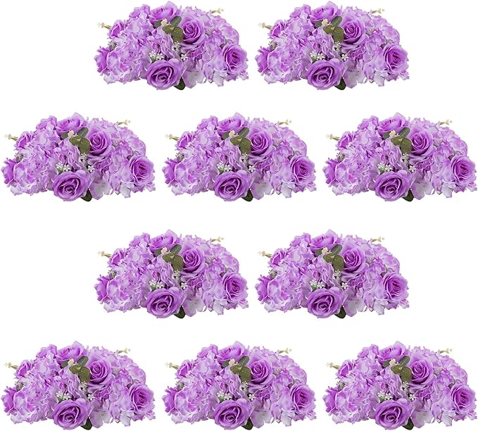NUPTIO Flower Balls for Centerpieces Wedding: 10 Pcs 14.2 inch Diameter Artificial Flower Ball Arrangement Bouquet Centerpiece for Tables - Light Purple Fake Rose Flowers for Wedding Decor