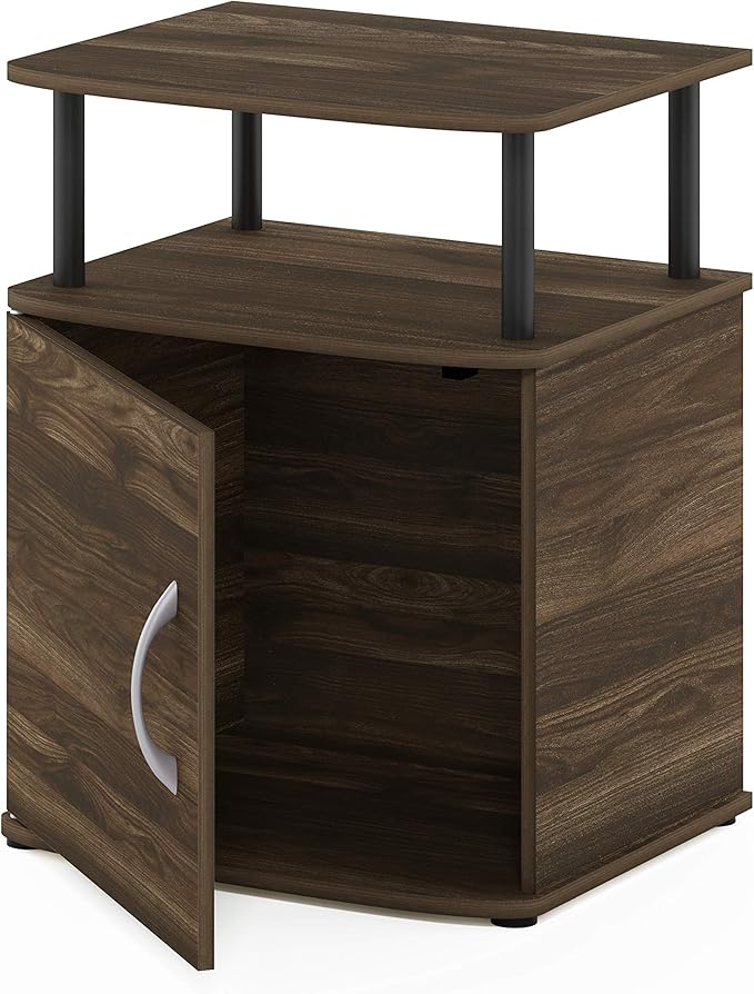 Furinno JAYA End Side Sofa Table/Nightstand with Door, 1-Pack, Columbia Walnut/Black