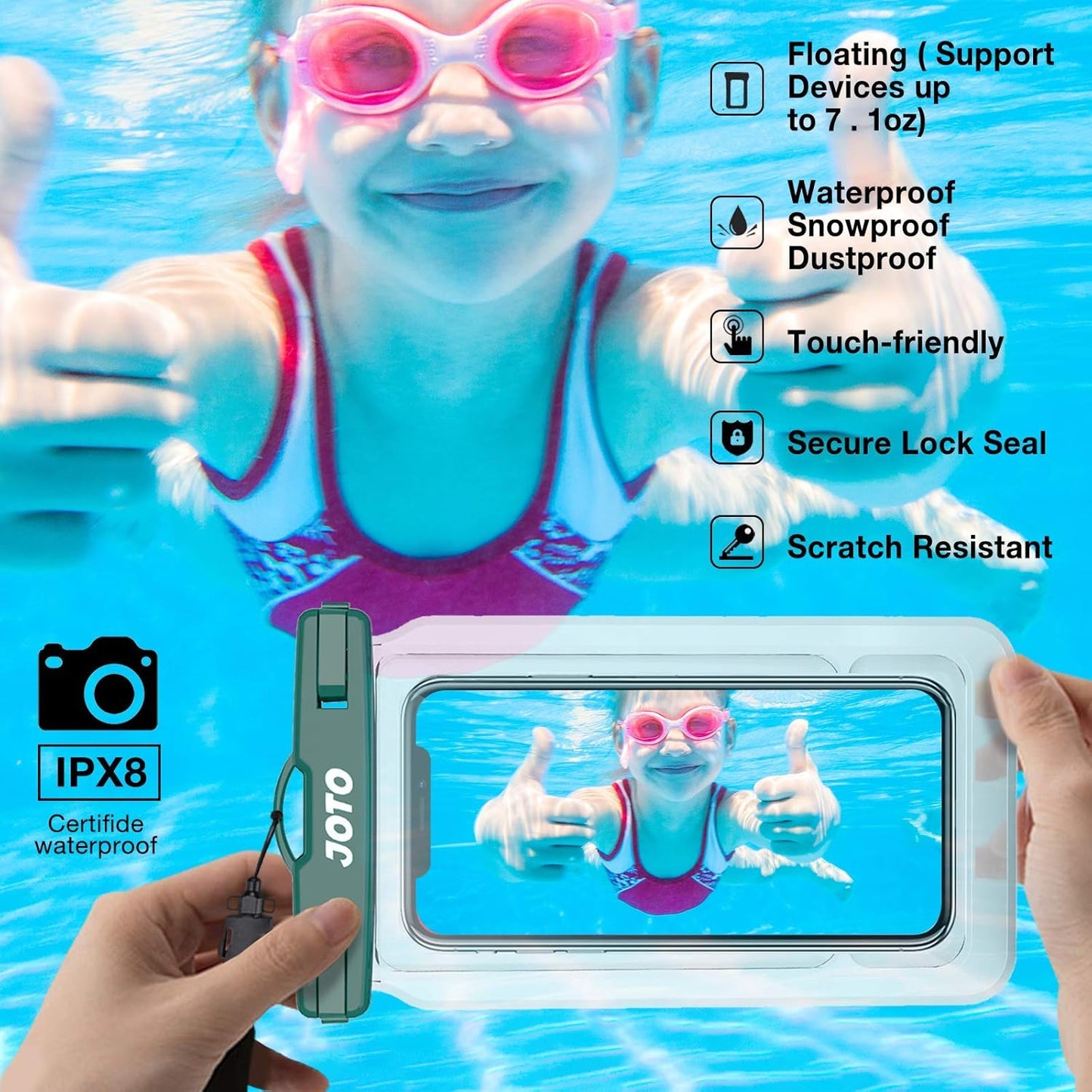 JOTO IPX8 Floating Waterproof Phone Holder Pouch for iPhone 14 13 12 11 Pro Max, Cellphone Dry Bag