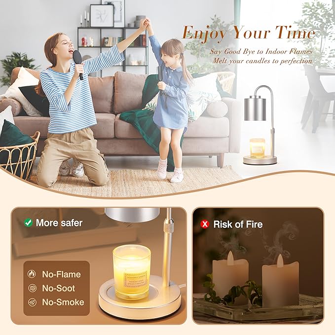 CASTLELIFE Candle Warmer Lamp with Timer & Dimmer, Height Adjustable Electric Wax Melt Warmer for Jar Candles, Gifts for Mom Home Decor, Silver