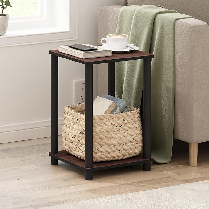 Furinno Turn-N-Tube End Table, Dark Cherry/Black , 1-Pack
