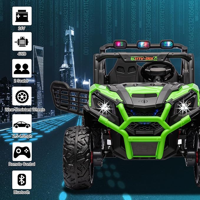 24V 2 Seater Kids Ride On Car with Remote Control,4WD Battery Powered,Electric Vehicles Toy Car for 3+ Years Kids(Green)