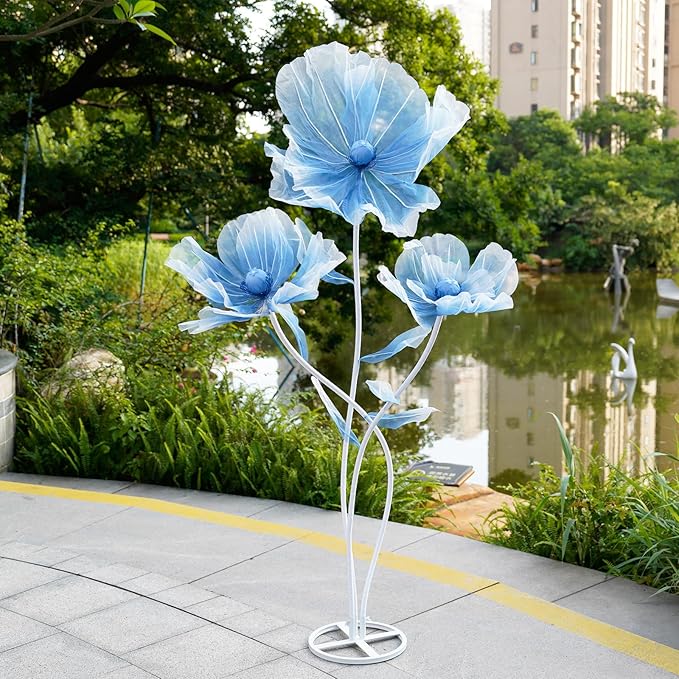 Giant Flowers for Decoration,66.9" Tall Floor Standing Life Size Silk Flower Decor - 3 Large Artificial Flowers with Stand for Wedding Reception, Party Banquet Background, Home Decor