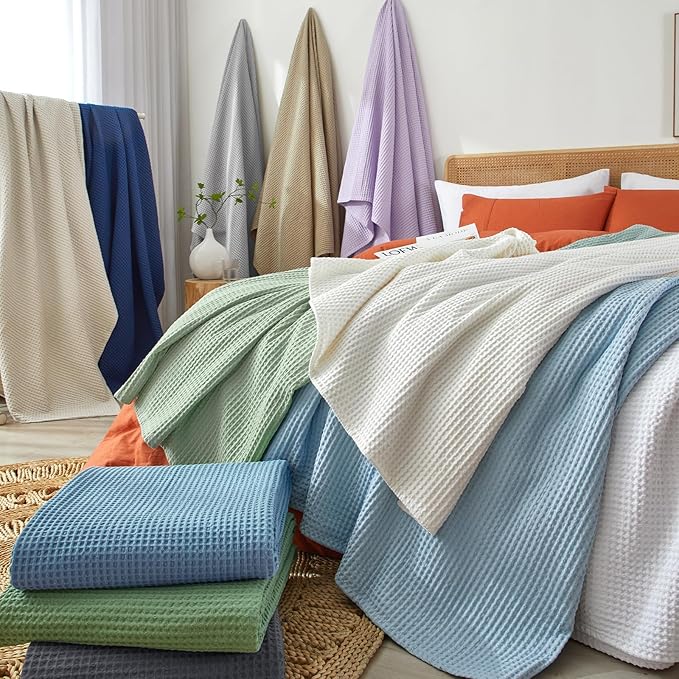 PHF 100% Cotton Waffle Weave Family Blanket,Oversized King Size 120"x 120"-Pre-Washed Snag Proof Lightweight Breathable Moisture-Wicking, 10'x 10' Huge Extra Large Big,Home Decor-Khaki/Simply Taupe