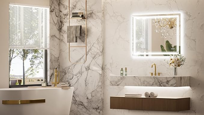 Keonjinn LED Bathroom Mirror 40x30 Inch with Frontlit and Backlit, Stepless 3 Colors Temperature & Dimmable Wall Mirror, UL Listed LED Driver, Anti-Fog, Double Lights, Frameless Bathroom Vanity Mirror