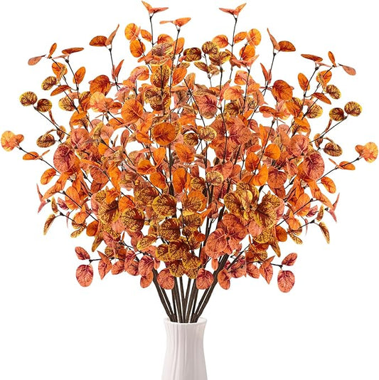 12pcs Artificial Eucalyptus Leaves Stems 30" Faux Fall Leaf Spray Plants Branches Autumn Decorations for Home Floral Arrangements Farmhouse Table Centerpiece Thanksgiving Decor