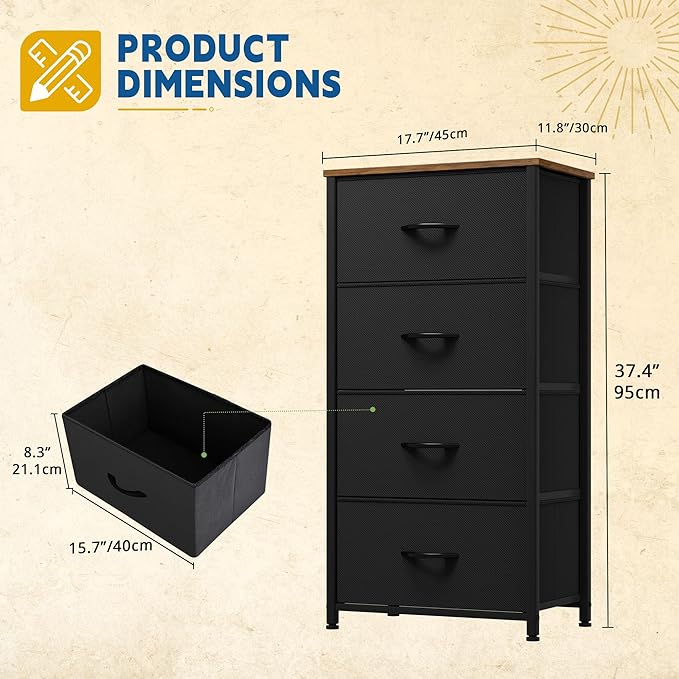 DWVO Dresser with 4 Drawers - Fabric Storage Tower, Organizer Unit for Room, Living Room, Hallway, Closets