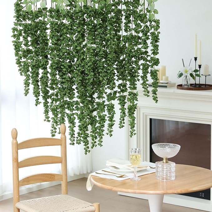 mizii 6Pcs Green Wisteria Hanging Flowers 48" Silk Wisteria Artificial Flowers Garland Vines Fake Hanging Flowers Decoration for Wedding Flower Wall Backdrop Centerpieces Party Room Decor (Green)