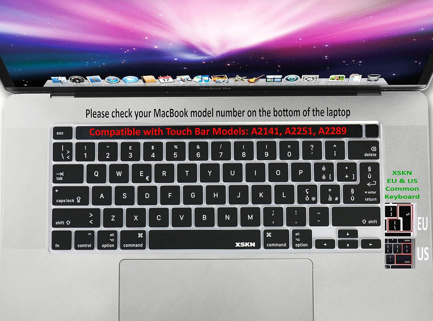 XSKN Italian Black Silicone Keyboard Cover Skin for 2019 New MacBook Pro 16 inch A2141 & 2020 New MacBook Pro 13.3 inch