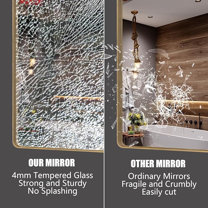 CAHRMOR 60x28 Brushed Gold Mirror for Bathroom, Golden Metal Framed Vanity Mirror, Large Rectangle Vanity Wall Mirror, Modern, Anti-Rust, Shatterproof (Horizontal/Vertical)