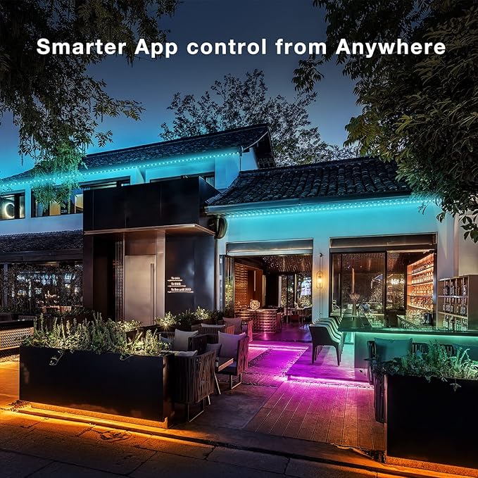 DAYBETTER Outdoor Led Strip Lights Waterproof, Smart Led Light Strips with Remote and App Control, 5050 RGB Color Changing Led Lights for Bedroom, Roof Eaves, Room Decor, 65.6 ft(4 Rolls of 16.4ft)
