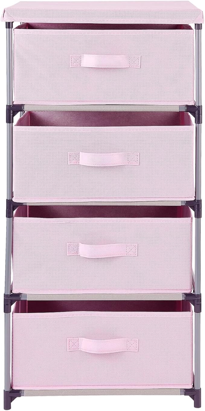 Juvale 4-Tier Dresser for Bedroom - 16.5 x 13 x 33 in, Pink, Modern - Closet Dresser with 4 Fabric Drawers for Clothes & Bedroom Storage