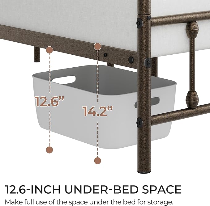 Yaheetech Classic Metal Platform Bed Frame Mattress Foundation with Victorian Style Iron-Art Headboard/Footboard/Under Bed Storage/No Box Spring Needed/Twin Size Bronze
