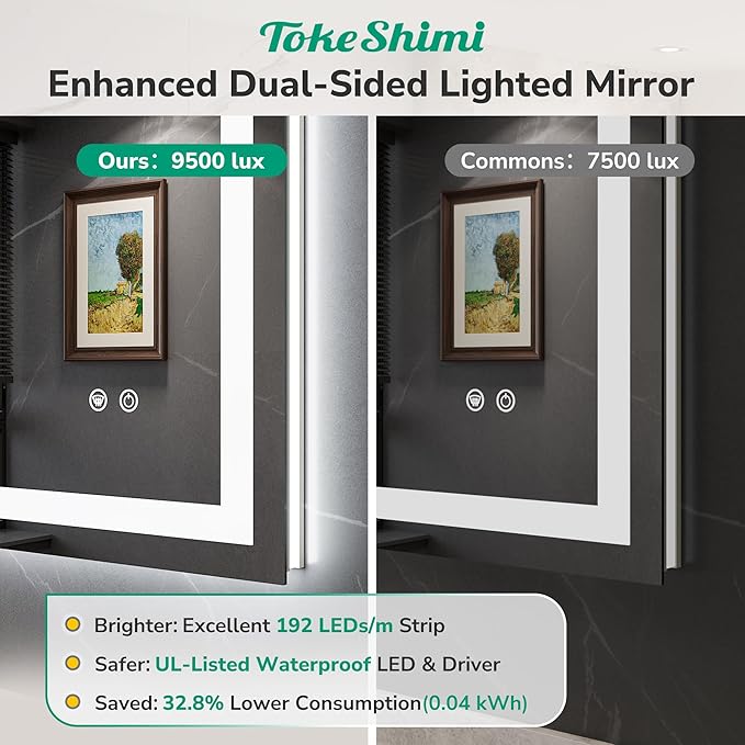 TokeShimi LED Bathroom Mirror 72 x 32 Lighted Bathroom Vanity Mirror with Lights,Brighter Frontlit and Backlit Light up Anti Fog Mirror