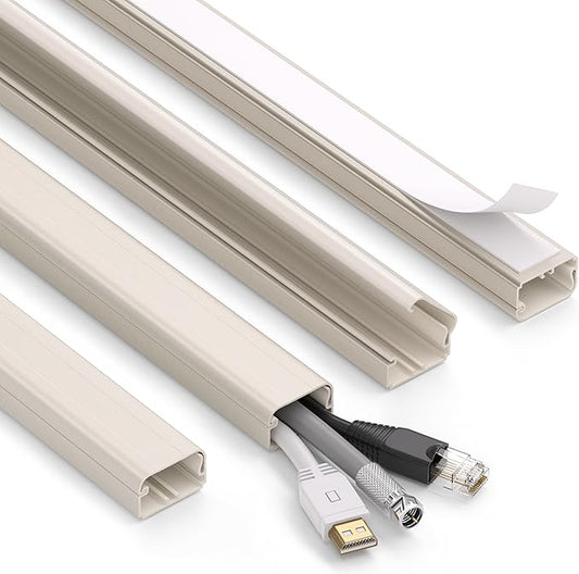 ZhiYo Large Capacity Wire Hiders for TV on Wall for 2-4 Cords, 63in (4xL15.8in) PVC Cable Cover with Adhesive Tape, Snap and Lock Design for Wall Mounted TV, Beige Cord Covers for Wires on Wall