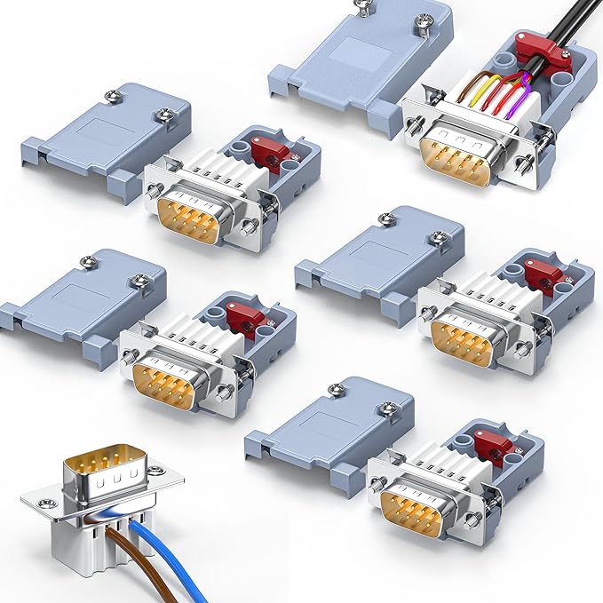 5Pack DB9 Breakout Connector Male, RS232/RS485 Serial adapters,D-SUB 9-pin Male to ScrewTerminal Connector Signal Module with Shell