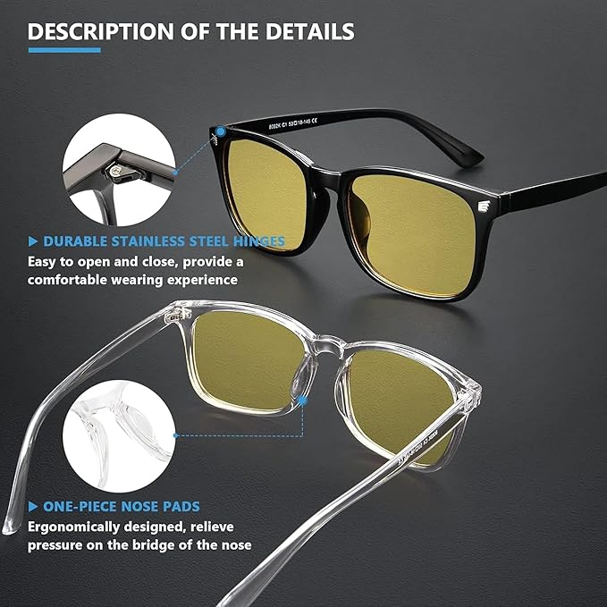 livho High Tech Night Driving Blue Light Glasses - Advanced Blue Light Blocking Computer Glasses