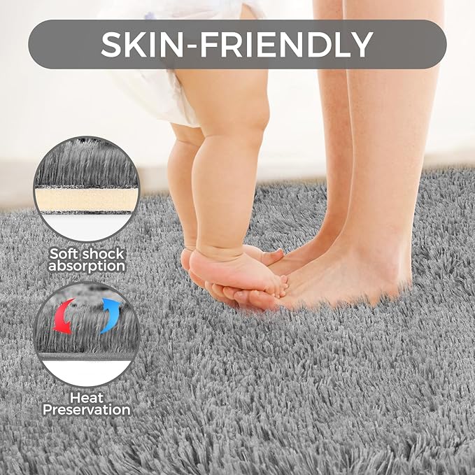 Ultra Soft Rug for Living Room, 9X12 Fluffy Shag Area Rug for Bedroom, Modern Shaggy Carpets Fuzzy Rug for Teens Dorm Nursery Home Decor Aesthetic, Upgrade Anti-Skid Durable, Grey